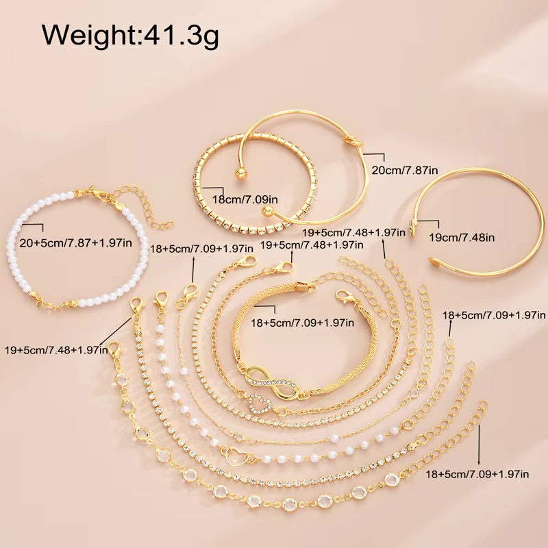Set of 11 Bohemian Bracelets - Crystal & Infini.