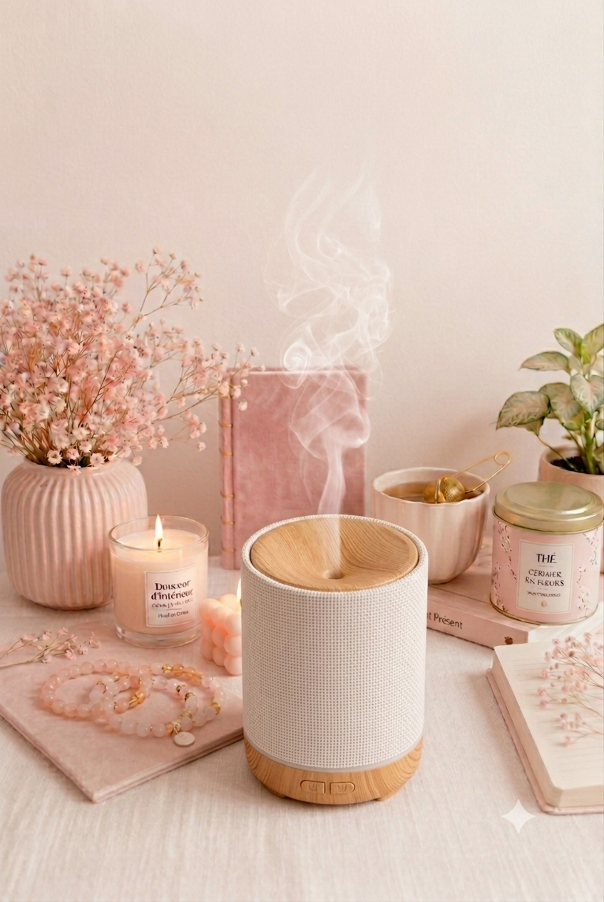Fabric & Wood Essential Oil Diffuser – Mist & Light