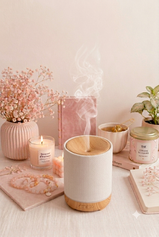 Fabric & Wood Essential Oil Diffuser – Mist & Light