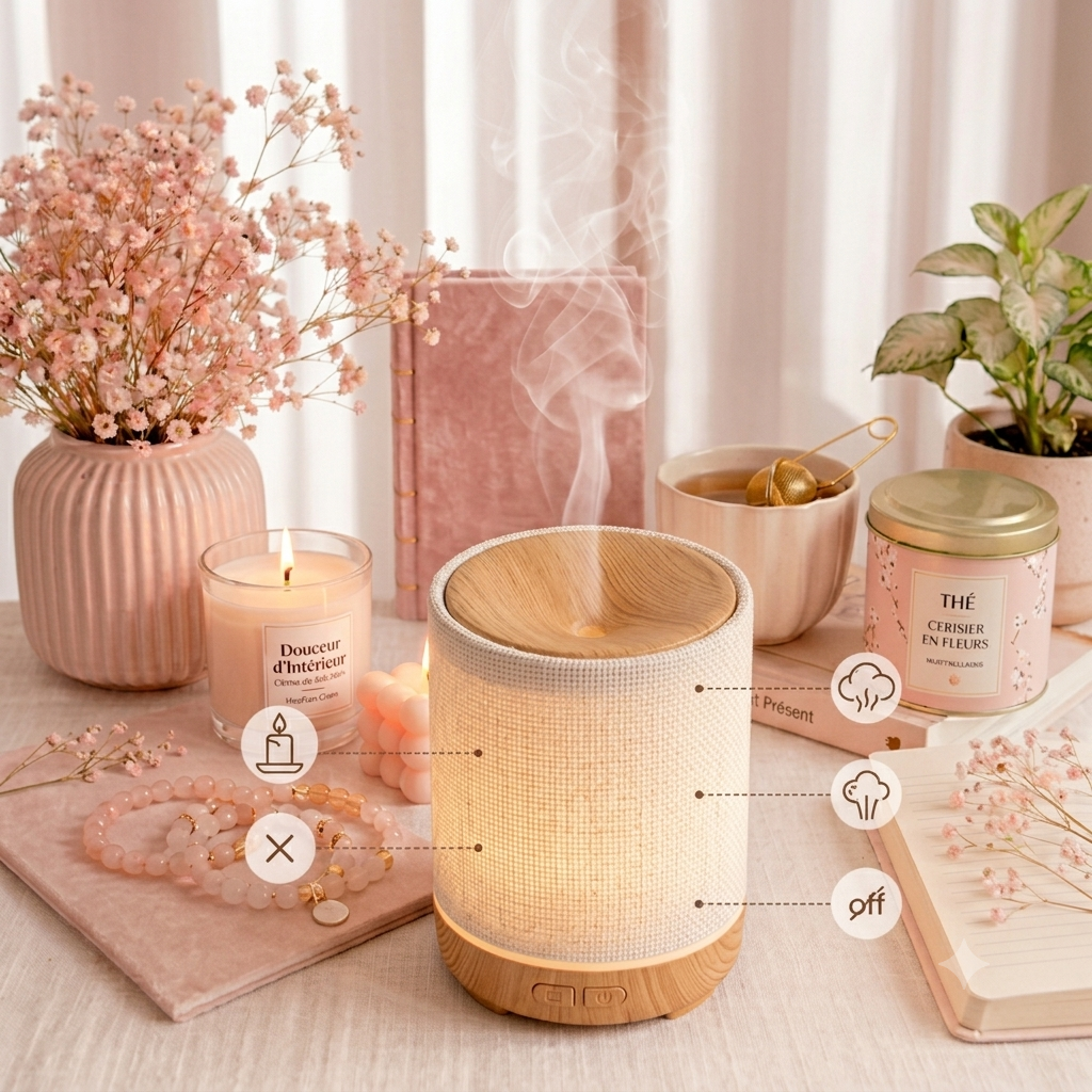 Fabric & Wood Essential Oil Diffuser – Mist & Light
