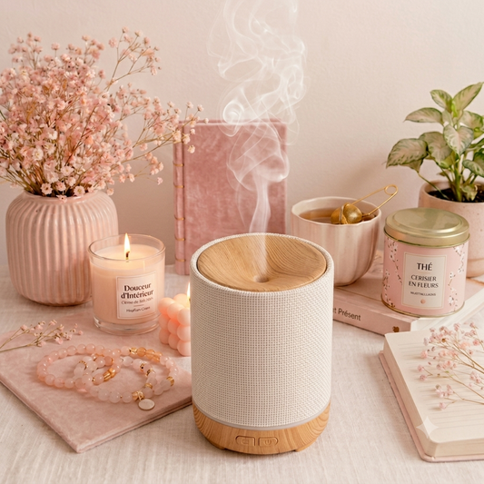 Fabric & Wood Essential Oil Diffuser – Mist & Light